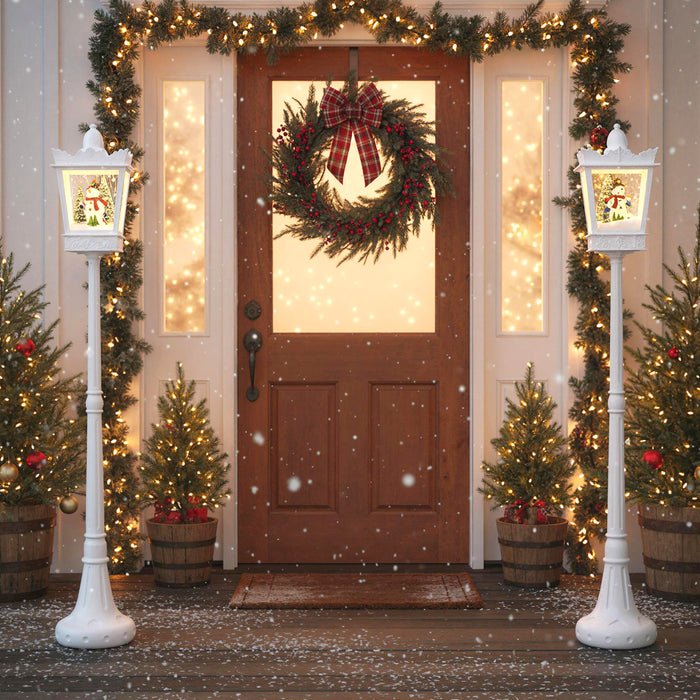 8 ft Christmas Streetlight with Warm White LED Lights and Snowy Effects-White