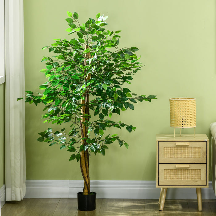 HOMCOM 150cm Artificial Tree, Indoor Outdoor Fake Ficus with Pot for Home Office Living Room Decor