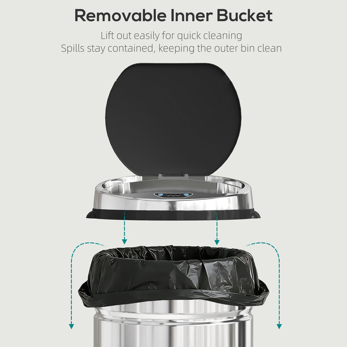 HOMCOM 42L Automatic Motion Sensor Rubbish Bin with Fingerprint Resistant, Stainless Steel, Silver Tone