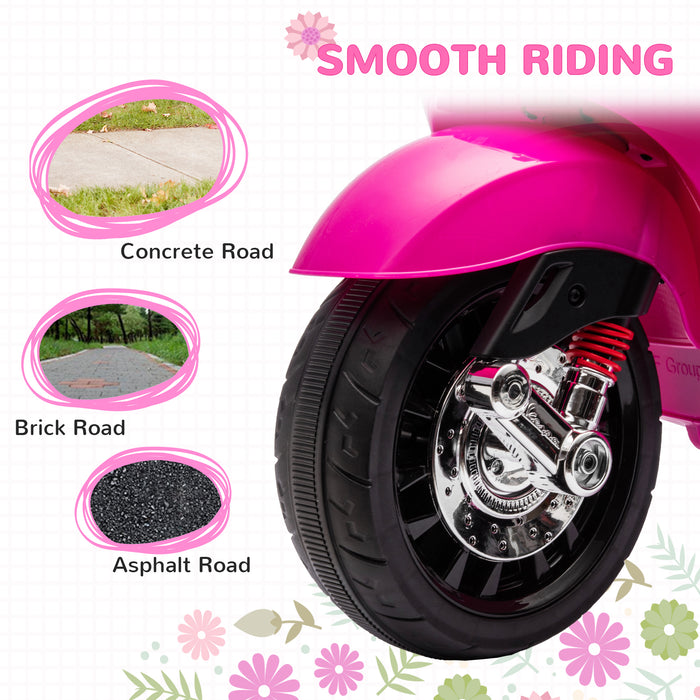 12V Vespa Licensed Ride-On Motorbike for Kids - Electric Motorcycle with Music, Headlights, FM Radio Features - Perfect for Children Aged 3-6 in Pink