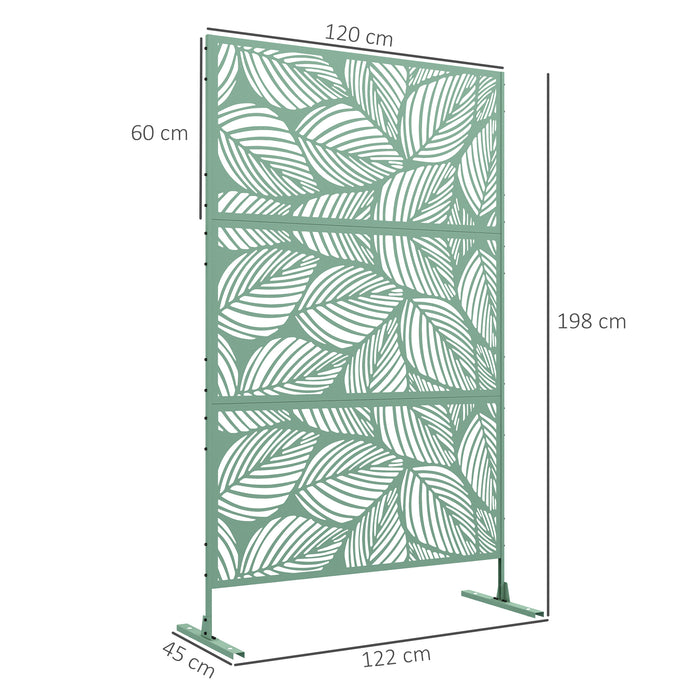 Outsunny Metal Decorative Privacy Screen Outdoor Divider, Green Leaf