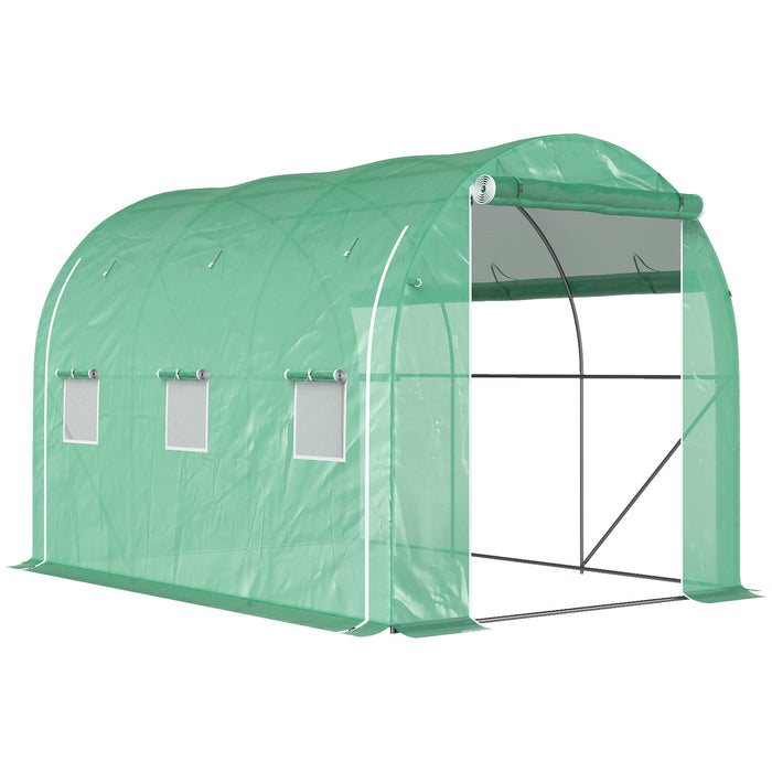 Outsunny 296 x 196cm Steel Frame Polytunnel Greenhouse - Green