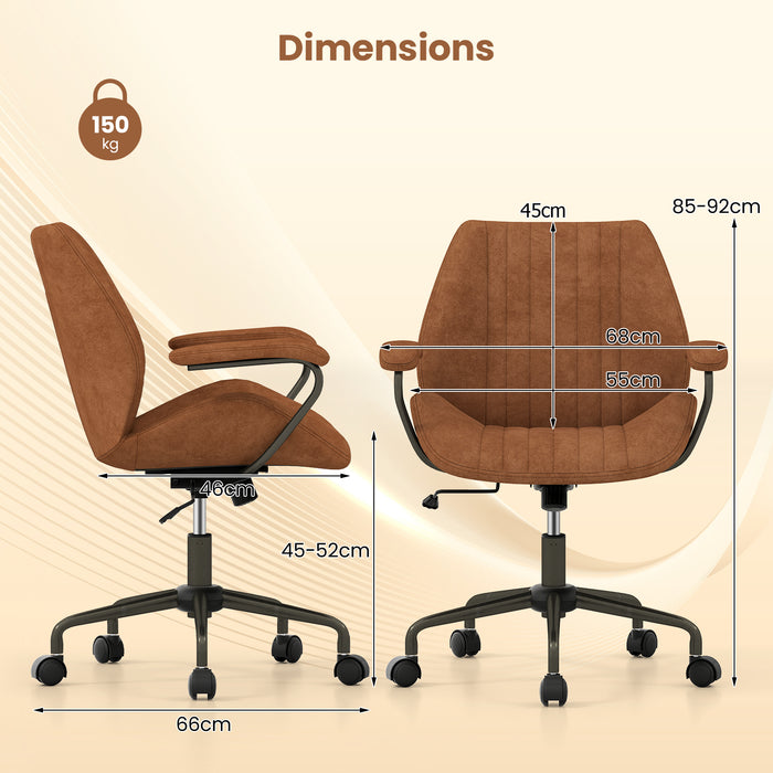 Suede Fabric Office Chair Swivel Adjustable with Padded Arms and Wheels-Brown