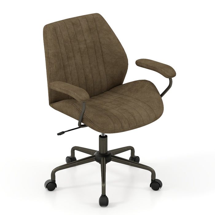 Suede Fabric Office Chair Swivel Adjustable with Padded Arms and Wheels-Brown