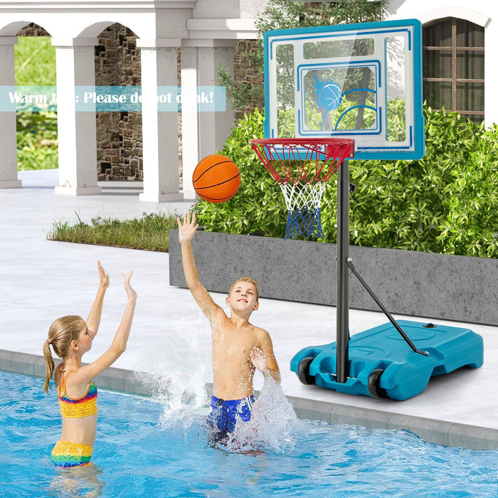 Swimming Pool Basketball Hoop Adjustable with Fillable Base and Wheels-