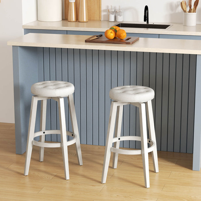 Swivel Bar Stool Set of 2 with Footrest Retro-White-