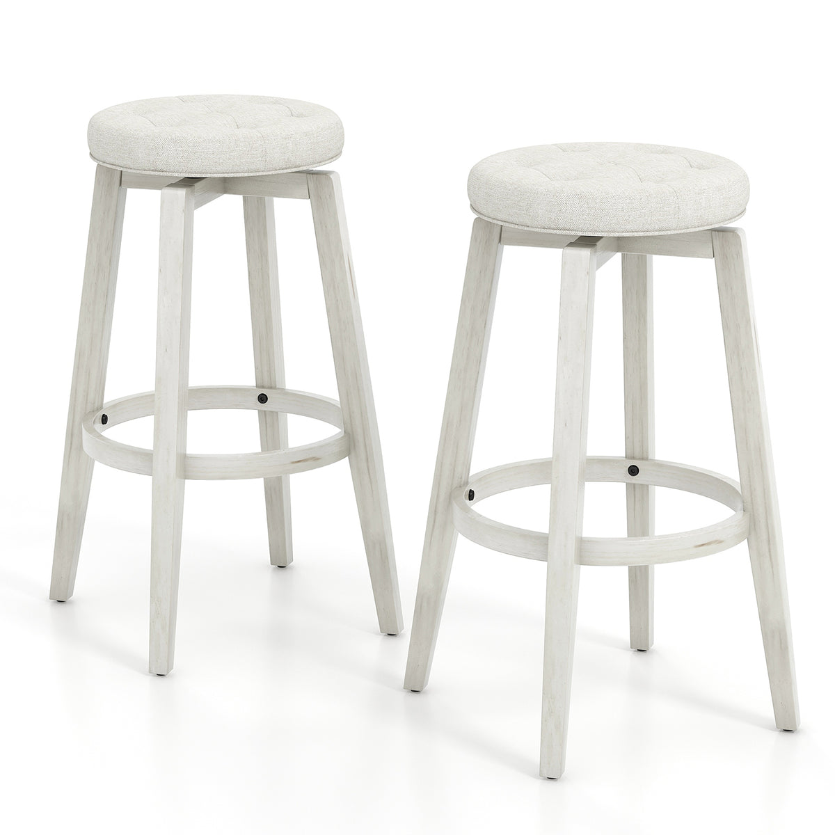 Swivel Bar Stool Set of 2 with Footrest Retro-White-