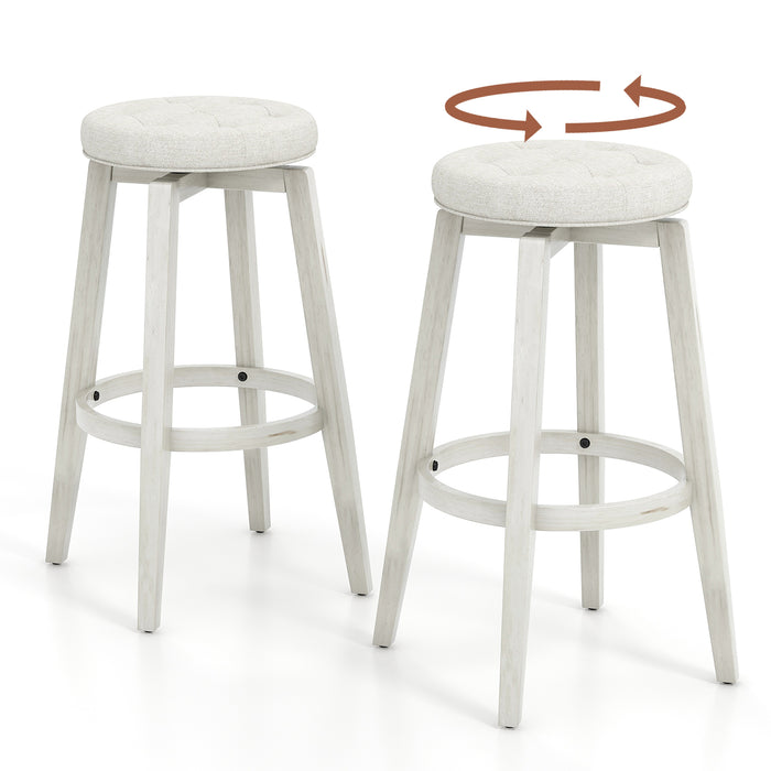 Swivel Bar Stool Set of 2 with Footrest Retro-White-