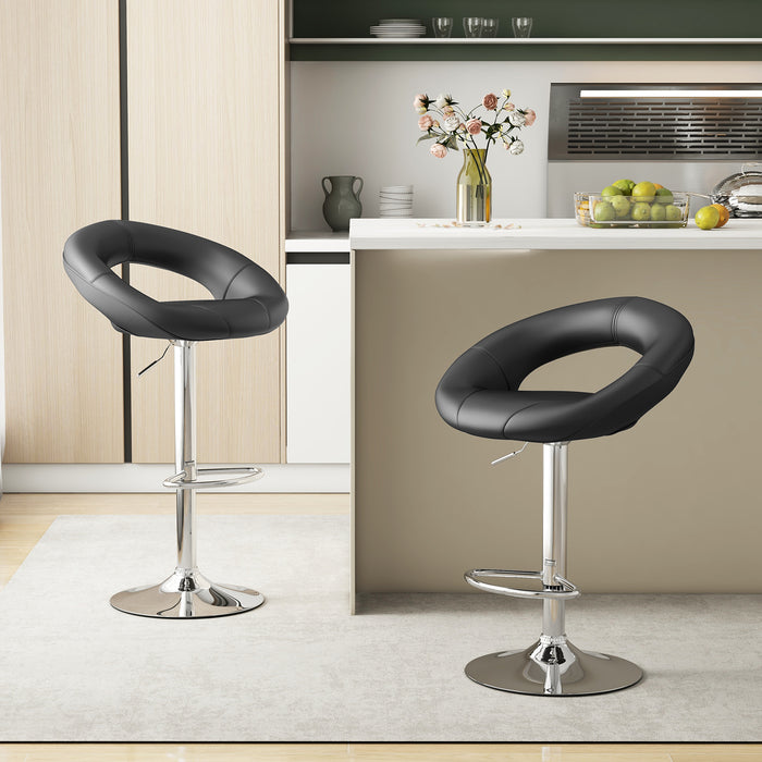 Swivel Height Adjustable Bar Stool Set of 2 with Hollow Back and Footrest-
