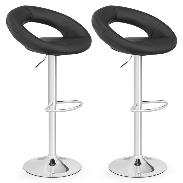 Swivel Height Adjustable Bar Stool Set of 2 with Hollow Back and Footrest-
