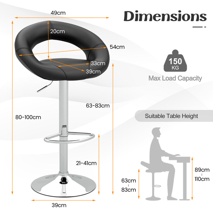 Swivel Height Adjustable Bar Stool Set of 2 with Hollow Back and Footrest-