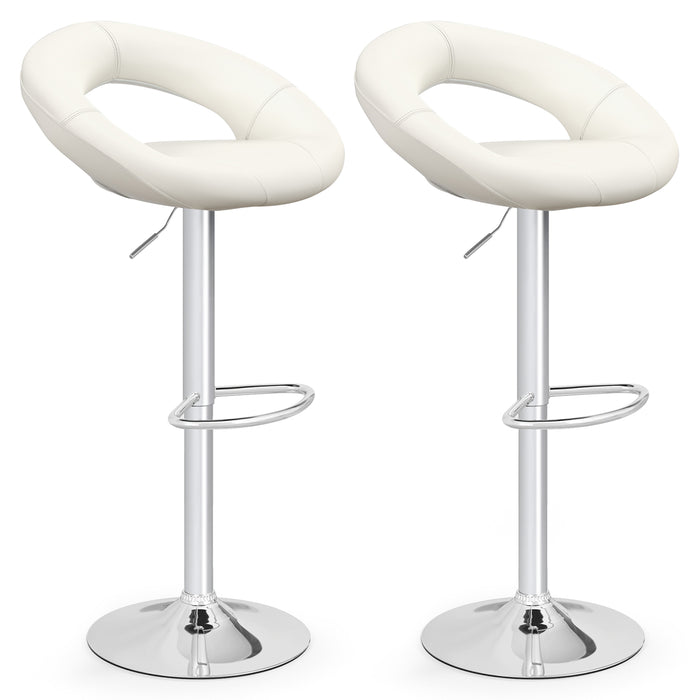 Swivel Height Adjustable Bar Stool Set of 2 with Hollow Back and Footrest-