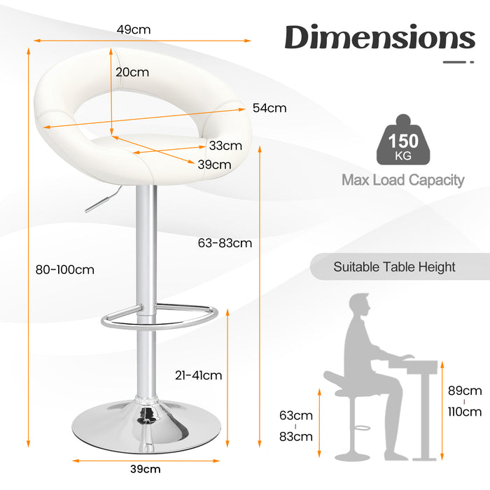 Swivel Height Adjustable Bar Stool Set of 2 with Hollow Back and Footrest-