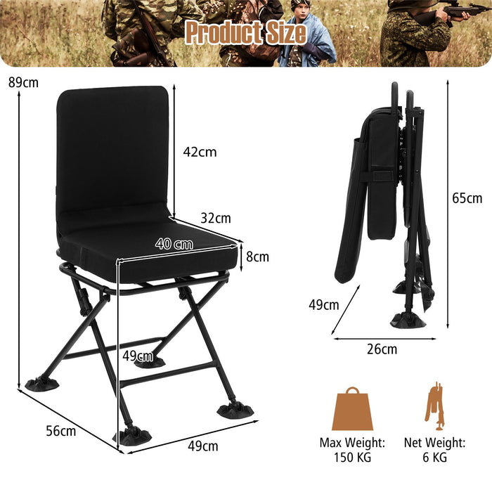 Swivel Hunting Chair 360° - Silent and Padded for Extra Comfort, Black - Ideal for Hunters Seeking Comfortable and Quiet Seating