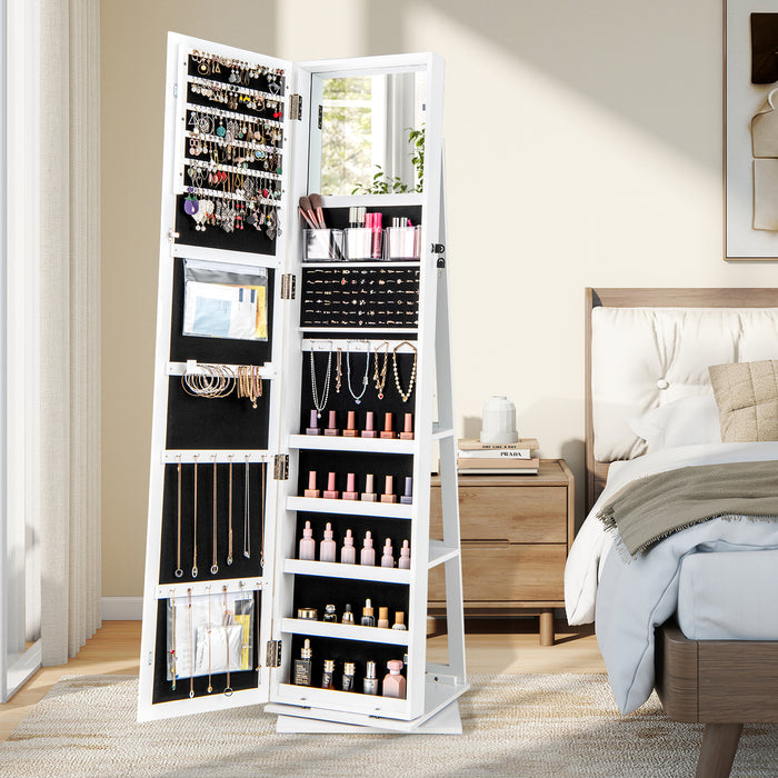 360° Swivel Jewelry Armoire with Full Length Mirror and Back Shelves-