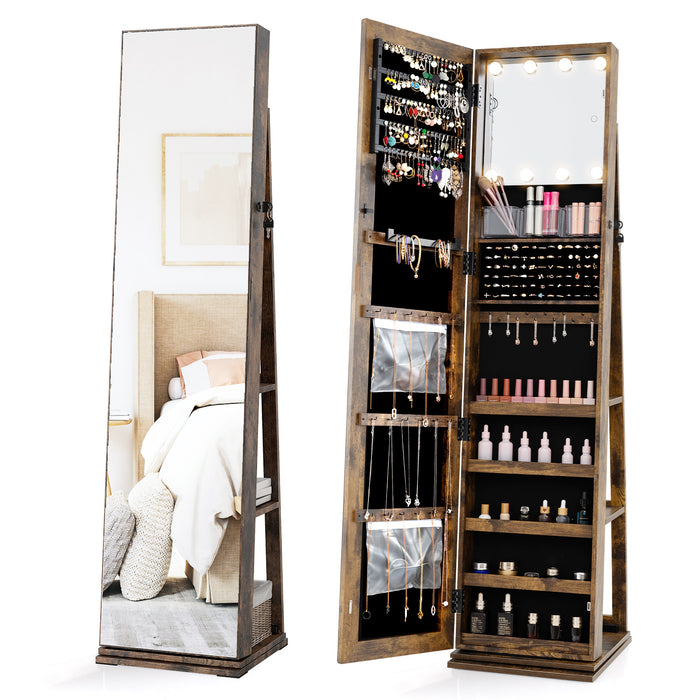 360° Swivel Jewelry Cabinet Full Length Mirror and Back Shelves-