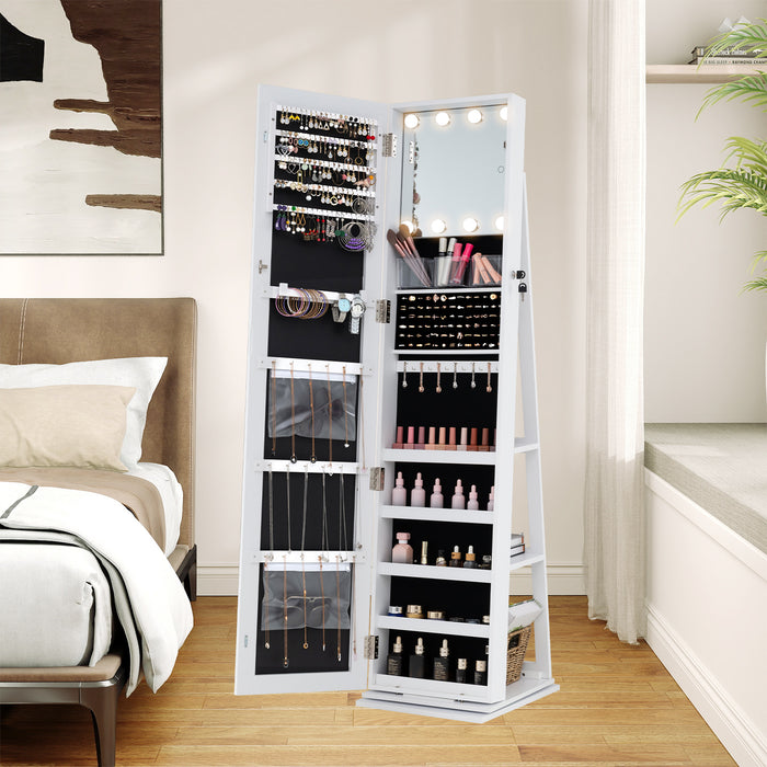 360° Swivel Jewelry Cabinet Full Length Mirror and Back Shelves-