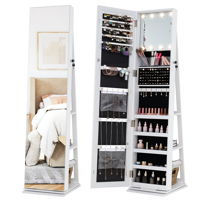 360° Swivel Jewelry Cabinet Full Length Mirror and Back Shelves-