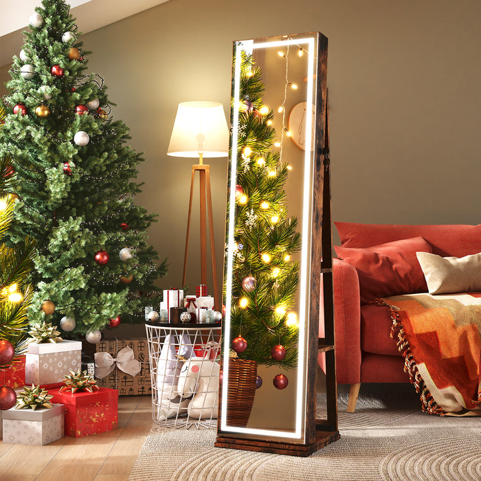 360° Swivel Jewelry Cabinet Freestanding Jewelry Storage Organizer with Lighted Full Length Mirror-