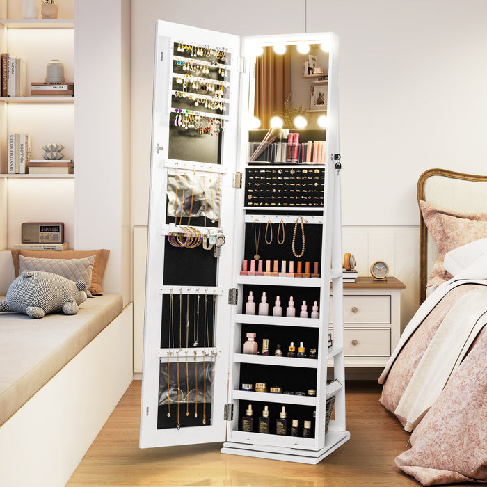 360° Swivel Jewelry Cabinet Freestanding Jewelry Storage Organizer with Lighted Full Length Mirror-