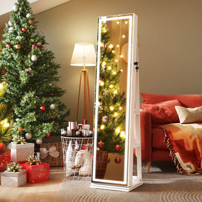 360° Swivel Jewelry Cabinet Freestanding Jewelry Storage Organizer with Lighted Full Length Mirror-