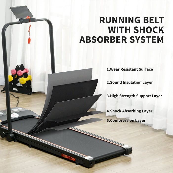 HOMCOM Foldable Walking Treadmill, with LED Display and Wheels, for Home, Office & Fitness Studio, Orange