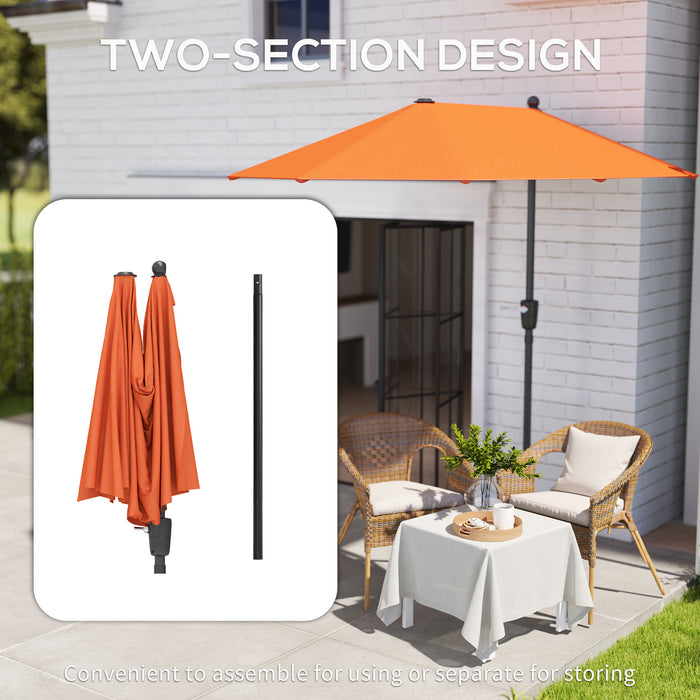 Outsunny 2m Half Parasol Market Umbrella Garden Balcony Parasol with Crank Handle, Cross Base, Double-Sided Canopy, Orange