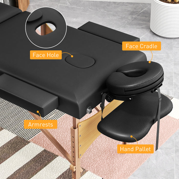 HOMCOM Foldable Massage Table with Beech Wood Legs - Black