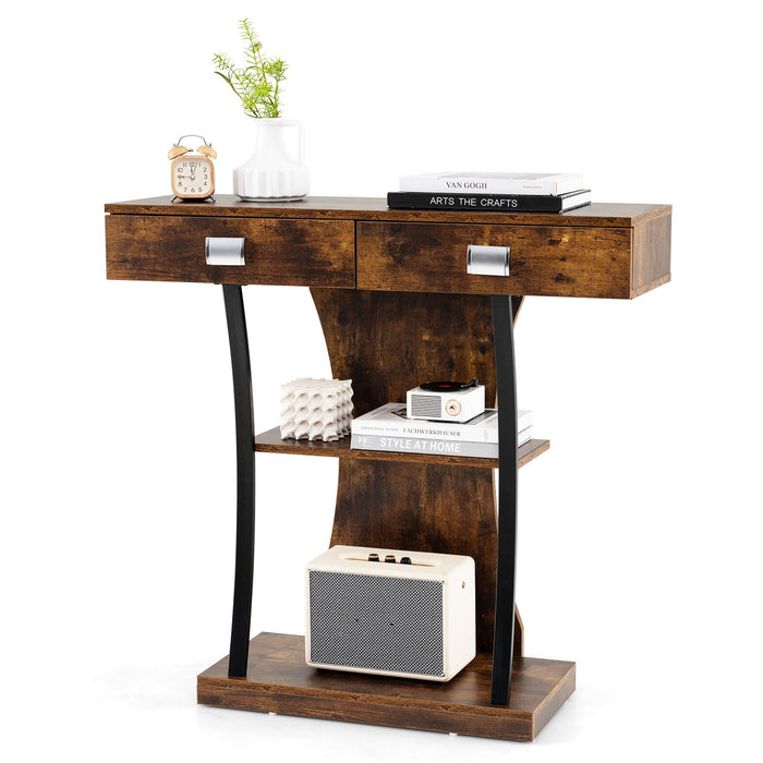 T-Shaped Foyer Console Table for Small Space with Dual Drawers-