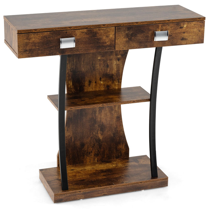 T-Shaped Foyer Console Table for Small Space with Dual Drawers-