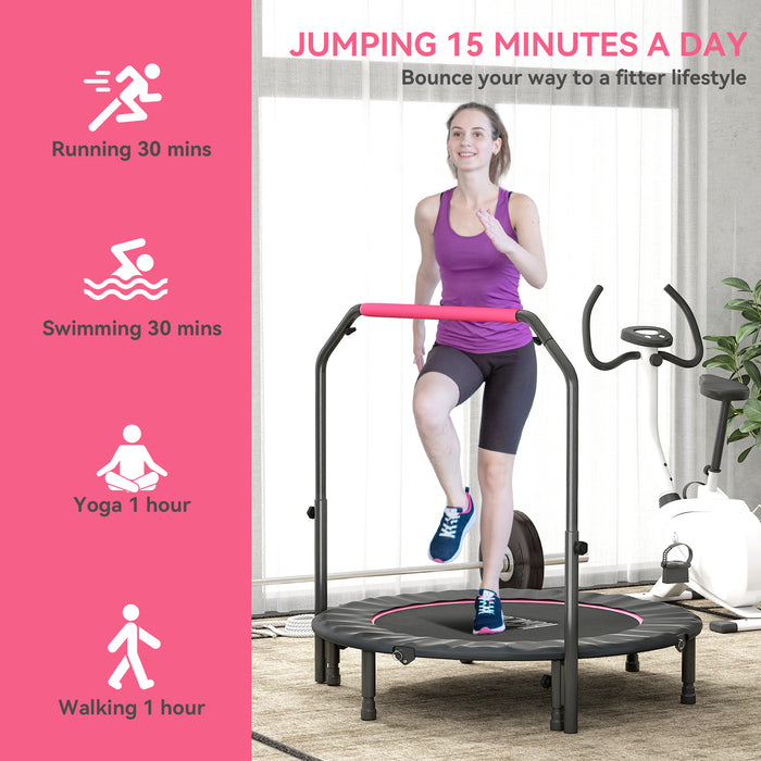 HOMCOM 48" Foldable Mini Fitness Trampoline, with Adjustable Foam Handle, Pink