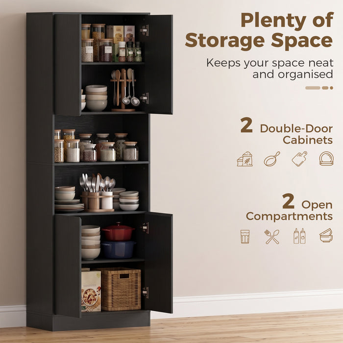 HOMCOM 170 cm Kitchen Pantry Cabinet, Freestanding Storage Cabinet with Soft-Close Hinges, Black Wood Effect
