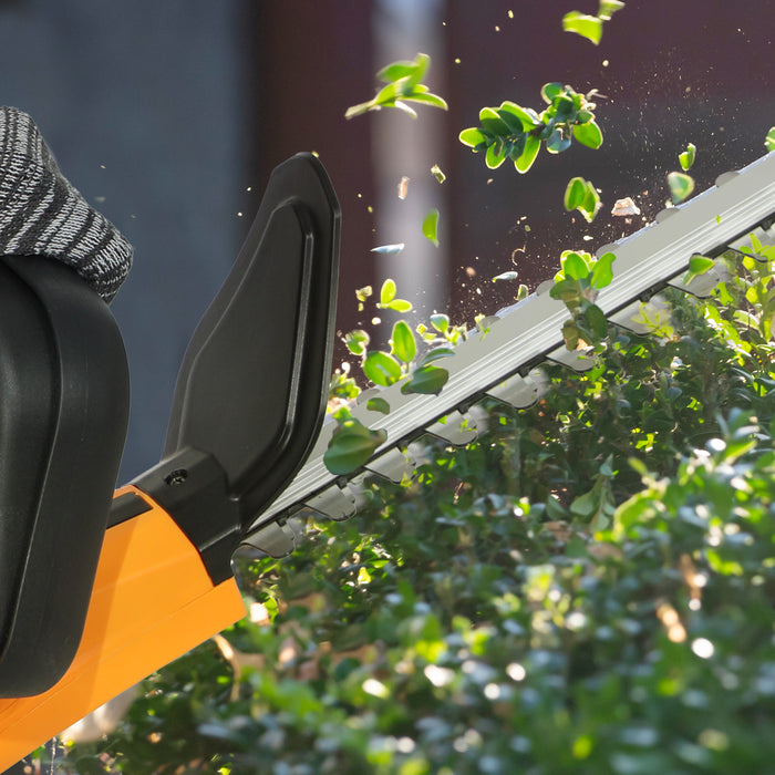 Outsunny Cordless Hedge Trimmer, Electric Hedge Cutter with 51cm Blade, Brushless Motor and 2 x 4.0Ah Batteries for Branches, Shrubs, Twigs, Orange