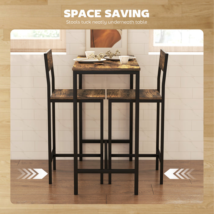 HOMCOM 3-Piece Bar Table Set with 2 Stools, Industrial Breakfast Bar Set with Footrest, Backrest for Dining Room, Small Space