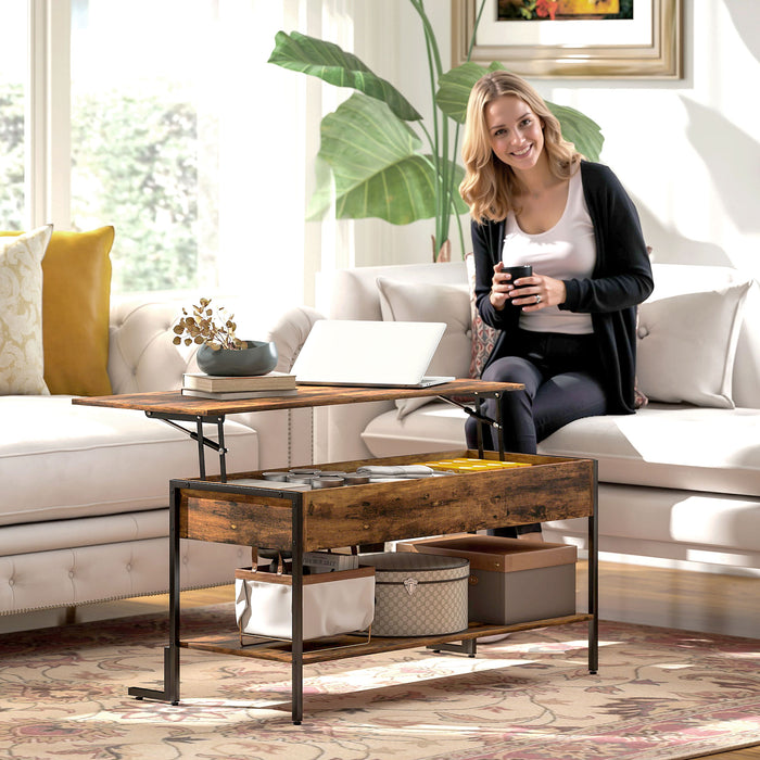 HOMCOM Lift-Top Coffee Table, with Storage - Rustic Brown