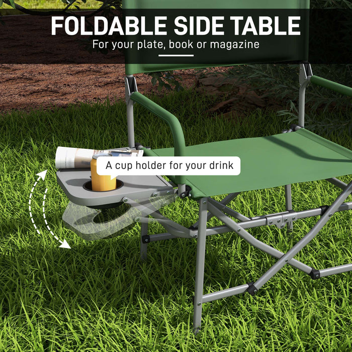 Heavy-Duty Folding Directors Chair - Built-In Side Table, Portable, Outdoor Seating - Ideal for Camping, Tailgating, and Patio Use