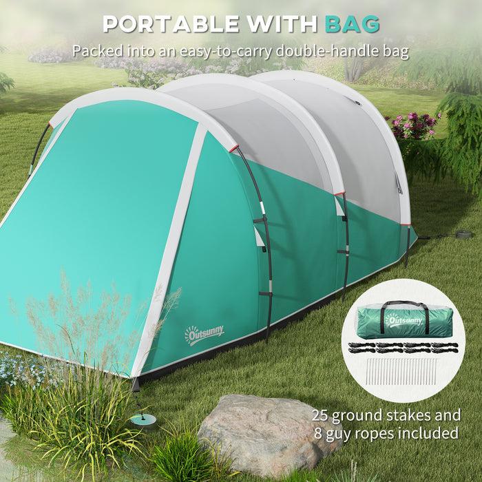 4-5 Person Double Room Camping Tent - 3000mm Waterproof and Durable for Family Outdoor Adventures - Ideal for Fishing, Hiking, and Festivals with Carry Bag, Green
