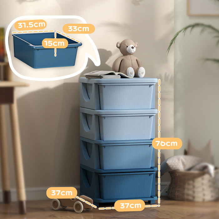 Homcom Storage Box HOMCOM Four-Tier Kids Storage Boxes, with Four Drawers - Blue — Shopsta UK