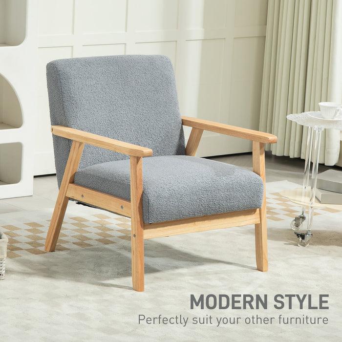 HOMCOM Accent Chair Wood Frame with Thick Cashmere Cushions Wide Seat Armchair Home Furniture Bedroom Office Grey