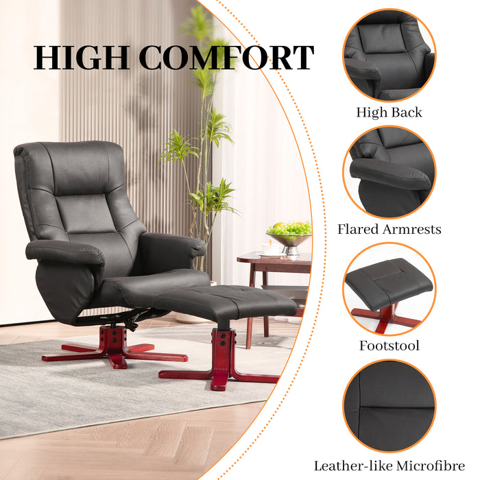 HOMCOM Faux Microfibre Leather Manual Recliner and Footstool Set - Black | Aosom UK