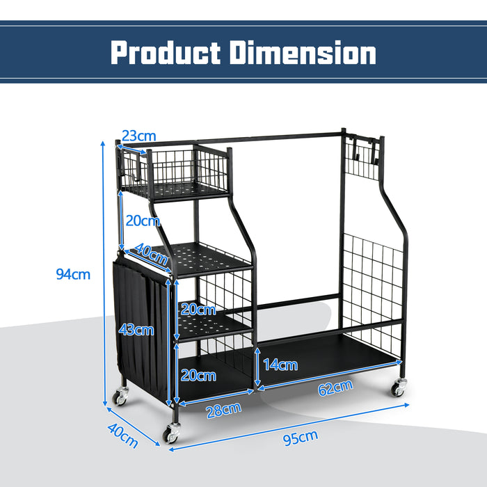 Golf Bag Storage Rack - Double Capacity, For Garage Use, Lockable Universal Wheels - Ideal for Golfers Looking to Safeguard and Organize their Gear