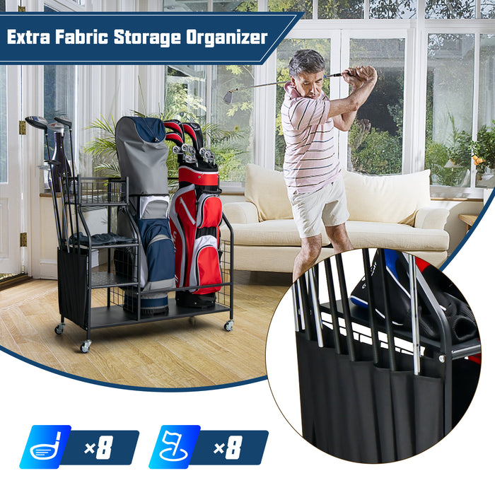 Golf Bag Storage Rack - Double Capacity, For Garage Use, Lockable Universal Wheels - Ideal for Golfers Looking to Safeguard and Organize their Gear