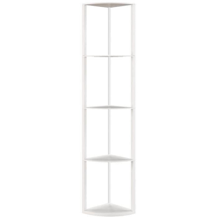 HOMCOM RGB LED Floor Lamp with Shelves, 5-Tier Dimmable Standing Lamp with Adjustable Brightness and Remote Control, Modern Corner Display Shelf Unit for Living Room Bedroom Office, White