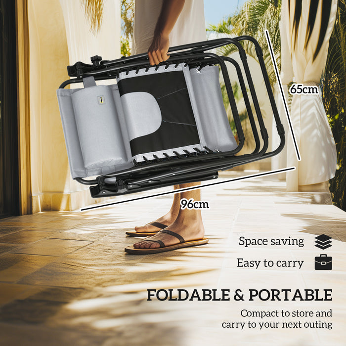 Outsunny Zero Gravity Lounger Chair Set of 2, Folding Reclining Patio Chair with Shade Cover, Cup Holder, Soft Cushion and Headrest for Poolside, Camping, Light Grey