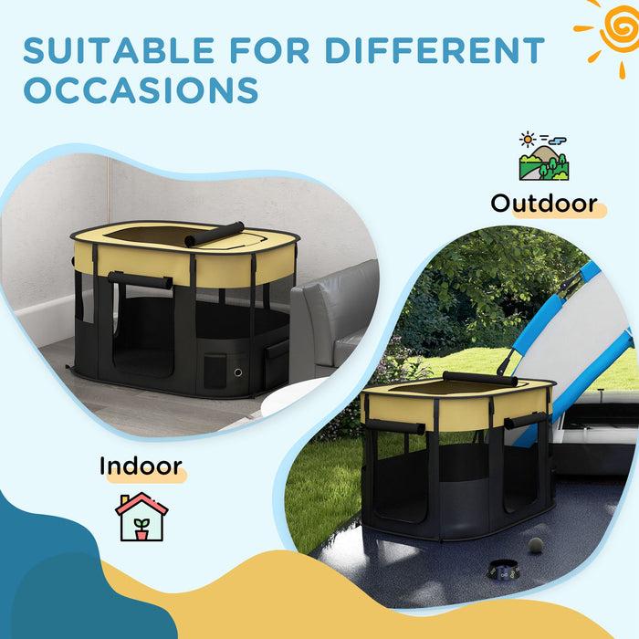 Foldable Canine Playpen - Indoor/Outdoor Pet Enclosure with Convenient Storage Bag - Ideal for Puppy Play & Training, Yellow