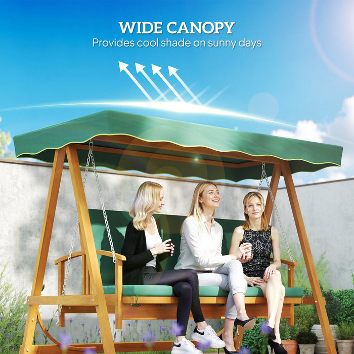 Outsunny 3 Seater 2-in-1 Wooden Garden Swing Seat Swing Chair Outdoor Convertible Hammock Bench Furniture Lounger Bed Wood, Dark Green