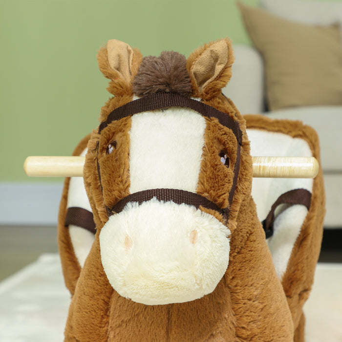 AIYAPLAY Kids Rocking Horse, Plush Ride on Horse, with Sound, Wood Base for Aged 18-36 Months - Brown