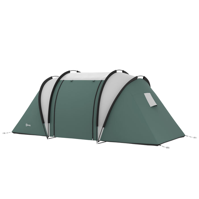 2-Bedroom Camping Tent with Spacious Living Area - 3000mm Waterproof Shelter Perfect for Families - Ideal for Fishing, Hiking, and Festivals in Dark Green