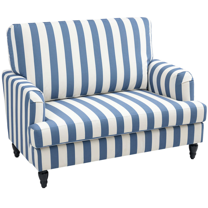 HOMCOM Modern Accent Chair, Velvet Armchair with Stripe, Turned Legs and Wide Seat, Upholstered Snuggle Chair for Living Room, Bedroom, Blue and White