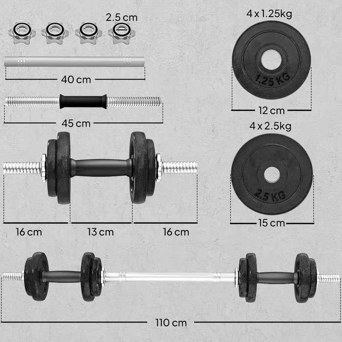 SPORTNOW 2-in-1 Adjustable Dumbbells Set, 20kg Cast Iron Weights Dumbbells Set with Non-Slip Grip for Strength Training, Weight Lifting, Bodybuilding, Home Gym Workout Equipment for Men & Women
